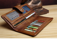 Handmade Leather Mens Cool Long Leather Wallet Card Wallet Clutch Wristlet Wallet for Men