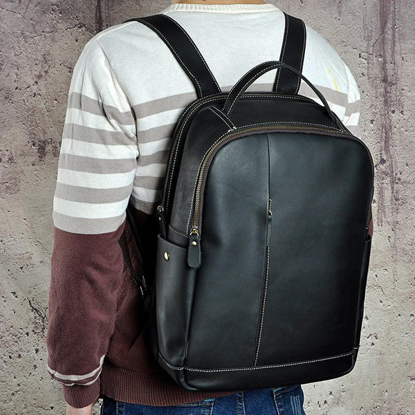 Cool Leather Mens Black Backpack for School Backpack Travel Backpacks For Men - iwalletsmen