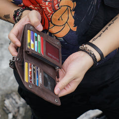 Handmade Leather Mens Chain Biker Wallet Cool Leather Wallet Small Wallets for Men