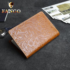 Handmade Leather Floral Mens Cool billfold Wallet Passport Card Holder Small Card Slim Wallets for Men