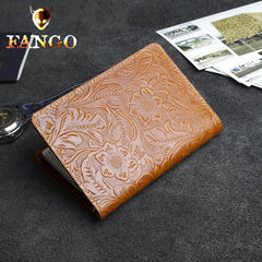 Handmade Leather Floral Mens Cool billfold Wallet Passport Card Holder Small Card Slim Wallets for Men
