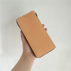 [On Sale] Handmade Mens Long Biker Wallet with Chains Cool Zipper Leather Biker Chain Wallets - iwalletsmen