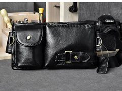 Black Leather Fanny Pack Mens Waist Bag Hip Pack Belt Bag for Men - iwalletsmen