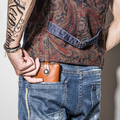 Handmade Mens Cool billfold Leather Wallet Men Small Wallets Bifold for Men