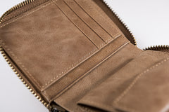 Handmade Leather Mens Cool Slim Leather Zipper Wallet Men Small Wallets Bifold for Men