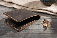 Handmade Leather Mens Cool Slim Leather Wallet Men Small Wallets Bifold for Men