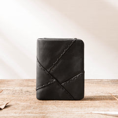 Black Leather Mens Small Wallets Trifold Vintage billfold Wallet for Men - iwalletsmen