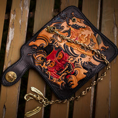 Handmade Leather Tooled Prajna Mens Chain Biker Wallet Cool Leather Wallet With Chain Wallets for Men