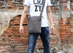 Handmade Leather Mens Cool Messenger Bag Square Bag Chest Bag Bike Bag Cycling Bag for men