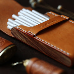 Wooden Beige Leather Womens 20pcs Cigarette Case Custom Cigarette Holder for Women - iwalletsmen