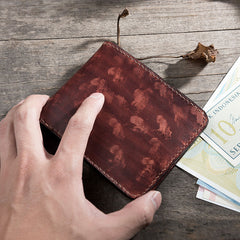 Handmade Leather Mens Cool Slim Leather Wallet Men Small Wallets Bifold for Men