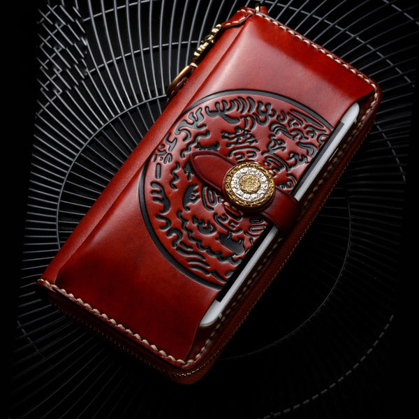 Handmade Leather Mens Chain Biker Wallet Cool Leather Wallet Long Phone Wallets for Men
