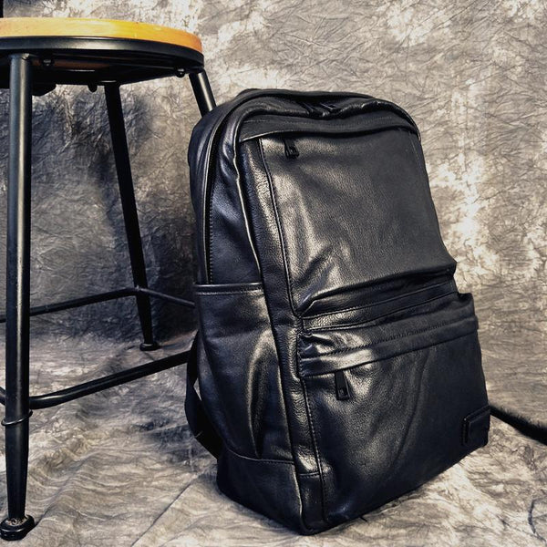 Mens Leather Cool Black Backpack for School Travel Bag Hiking Bag For Men - iwalletsmen