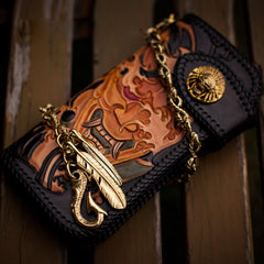 Handmade Leather Tooled Prajna Mens Chain Biker Wallet Cool Leather Wallet With Chain Wallets for Men