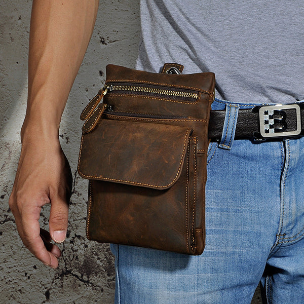 Leather Belt Pouch Mens Small Cases Waist Bag Hip Pack Belt Bag Fanny Pack Bumbag for Men