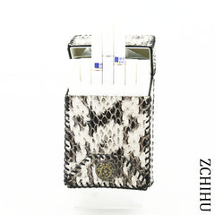 Cool Handmade Leather Snake Mens White Engraved Cigarette Holder Case for Men - iwalletsmen