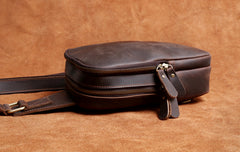 Genuine Leather Mens Cool Chest Bag Sling Bag Crossbody Bag Travel Bag Hiking Bag for men