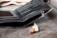 Handmade Leather Mens Cool Slim Leather Wallet Men Small Wallets Bifold for Men