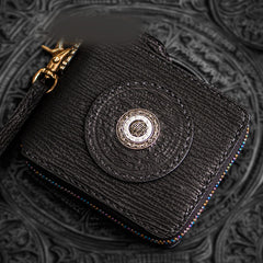 Handmade Leather Small Tooled Mens billfold Wallet Cool Chain Wallet Biker Wallet for Men