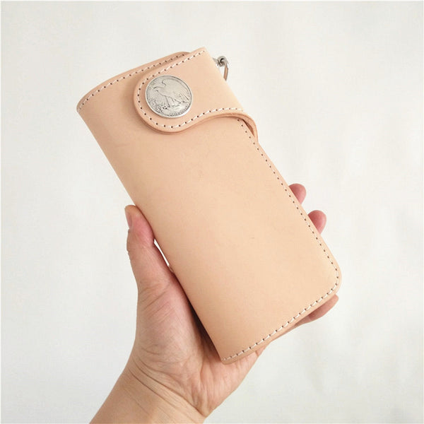 Handmade Beige Long Biker Wallets with Chain Cool Mens Leather Biker Chain Wallets - iwalletsmen