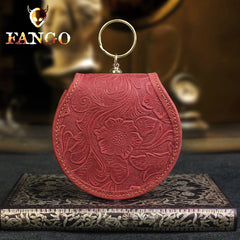 Handmade Leather Floral Round Mens Cool Slim Change Wallet Coin Wallet Pouch for Men