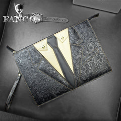 Handmade Leather Floral Tooled Mens Clutch Cool Slim Wallet Zipper Clutch Wristlet Wallet for Men