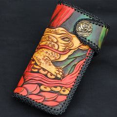 Handmade Mens Tooled GoldenToad Leather Chain Wallet Biker Trucker Wallet with Chain - iwalletsmen