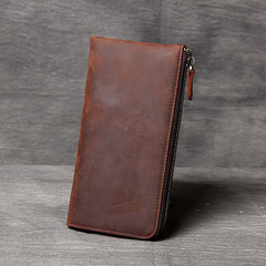 Handmade Leather Mens Cool Long Leather Wallet Zipper Clutch Wallet for Men