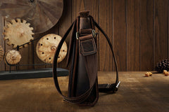 Genuine Leather Mens Messenger Bag Vertical iPad Shoulder Bag For Men