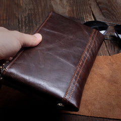 Handmade Leather Mens Cool Long Leather Wallet Slim Zipper Clutch Wristlet Wallet for Men