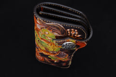 Handmade Leather Tooled Thunder God Mens Chain Biker Wallet Cool Leather Wallet With Chain Wallets for Men