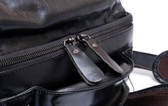 Genuine Leather Mens Cool Backpack Sling Bag Large Black Travel Bag Hiking Bag for men