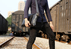 Genuine Leather Mens Cool Messenger Bag Briefcase Chest Bag Bike Bag Cycling Bag for men