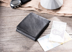 Handmade Leather Mens Cool Slim Leather Wallet Men Small Wallets Bifold for Men