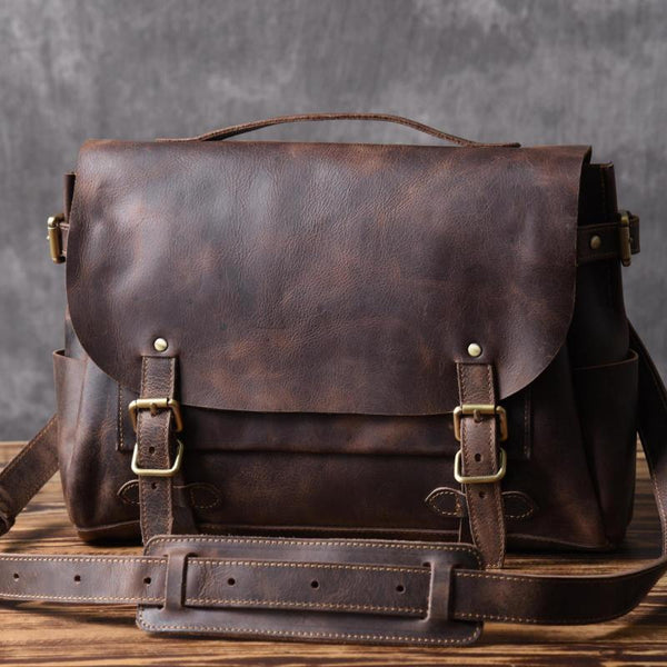 Genuine Leather Mens Cool Messenger Bag Briefcase Work Bag Business Bag for men