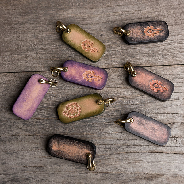 Handmade Leather Mens World of Warcraft Cool Keychain KeyCharm Keyring Pendant for Men