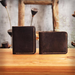 Handmade Leather Mens Cool Slim Leather Wallet Men Small Wallets Bifold for Men