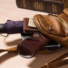Leather Mens Cool Sling Bag Brown Crossbody Bag Chest Bag for men