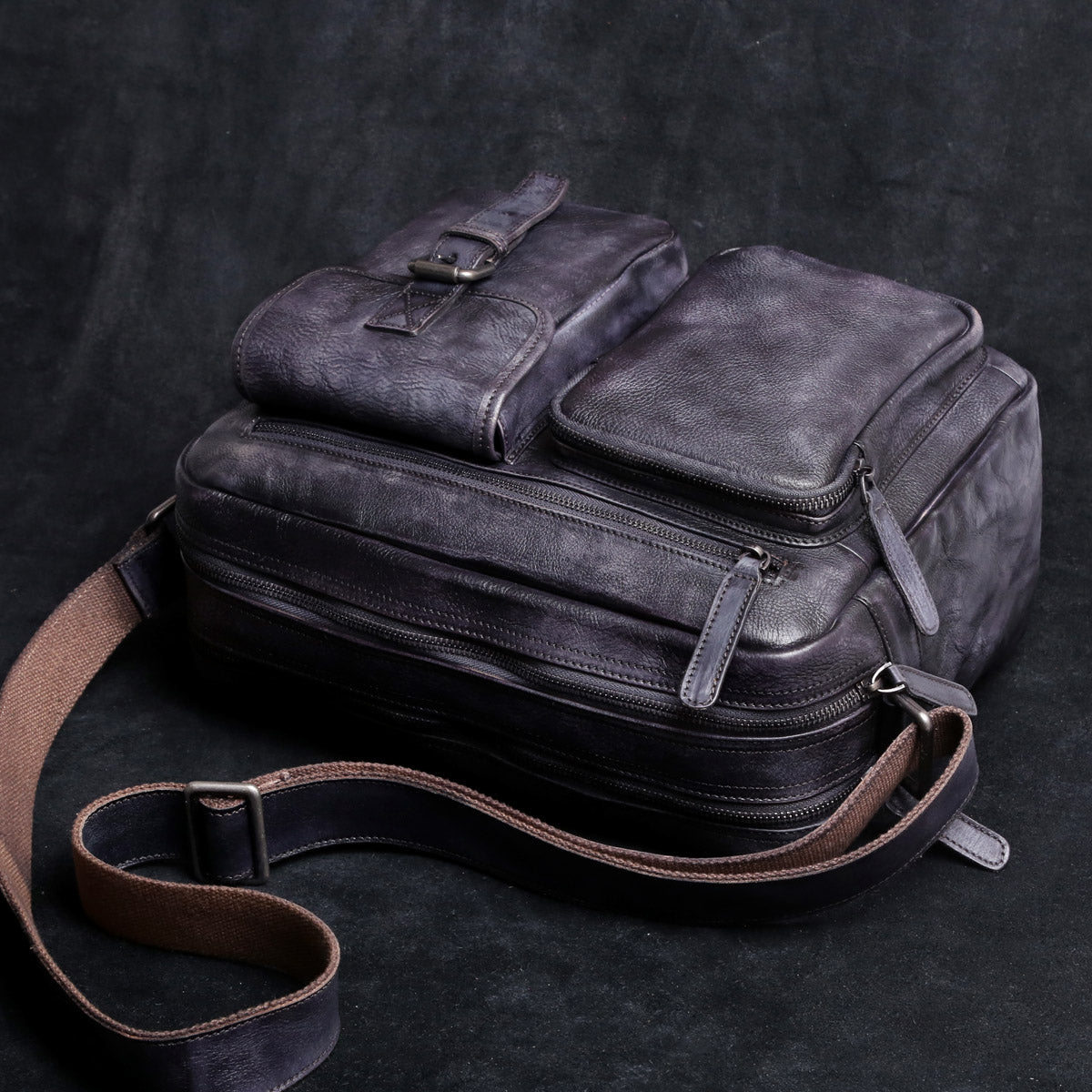 Genuine Leather Mens Cool Messenger Bag Chest Bag Bike Bag Cycling Bag for men