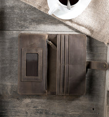 Handmade Leather Mens Clutch Wallet Cool Leather Wallet Long Phone Wallets for Men