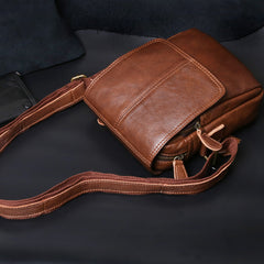 Genuine Leather Mens Cool Messenger Bag Square Bag Chest Bag Bike Bag Cycling Bag for men