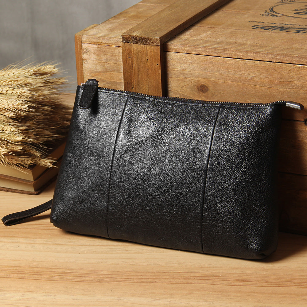 Cool Leather Mens Clutch Wristlet Bag Handmade Vintage Zipper Clutch for Men