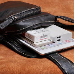 Genuine Leather Mens Cool Chest Bag Sling Bag Crossbody Bag Travel Bag Hiking Bag for men