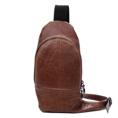 Cool Brown Leather Mens  Sling Bags Brown Crossbody Pack Chest Bag for men - iwalletsmen
