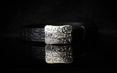 Handmade Leather Genuine Chinese Floral Mens Cool Men Biker Trucker Leather Belt