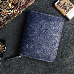 Handmade Leather Floral Mens Zipper Cool billfold Wallet Card Holder Small Card Slim Wallets for Men