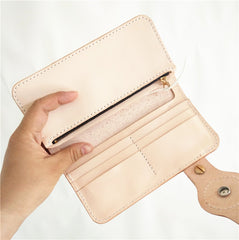Handmade Mens Leather Biker Chain Wallets Cool Beige Long Biker Wallet with Chain - iwalletsmen