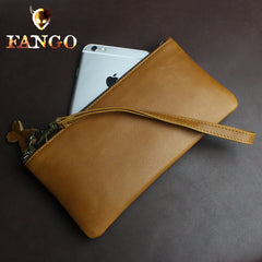 Handmade Leather Mens Cool Zipper Phone Travel Long Wallet Card Holder Card Slim Clutch Wallets for Men