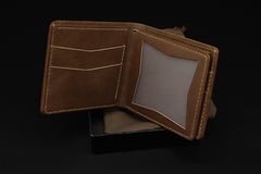 Handmade Leather Tooled Henna Floral Mens billfold Wallet Cool Leather Wallet Slim Wallet for Men