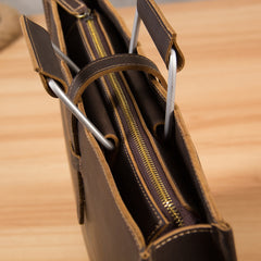 Genuine Leather Mens Vintage Coffee Briefcase Shoulder Bag Work Bag Laptop Bag Business Bag for Men